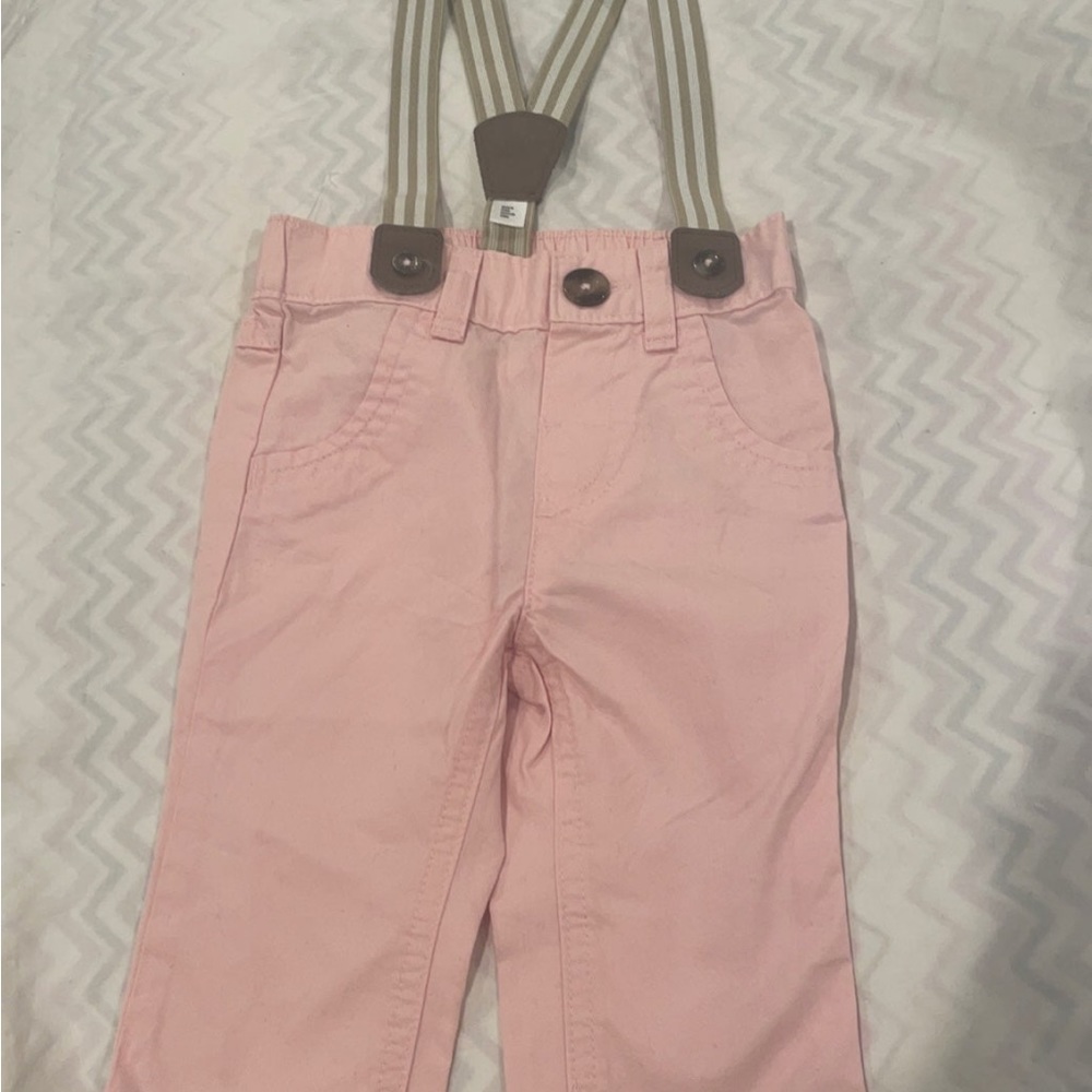 Overalls cat and jack baby boy size 3-6m pink suspenders unisex chambrayNEW